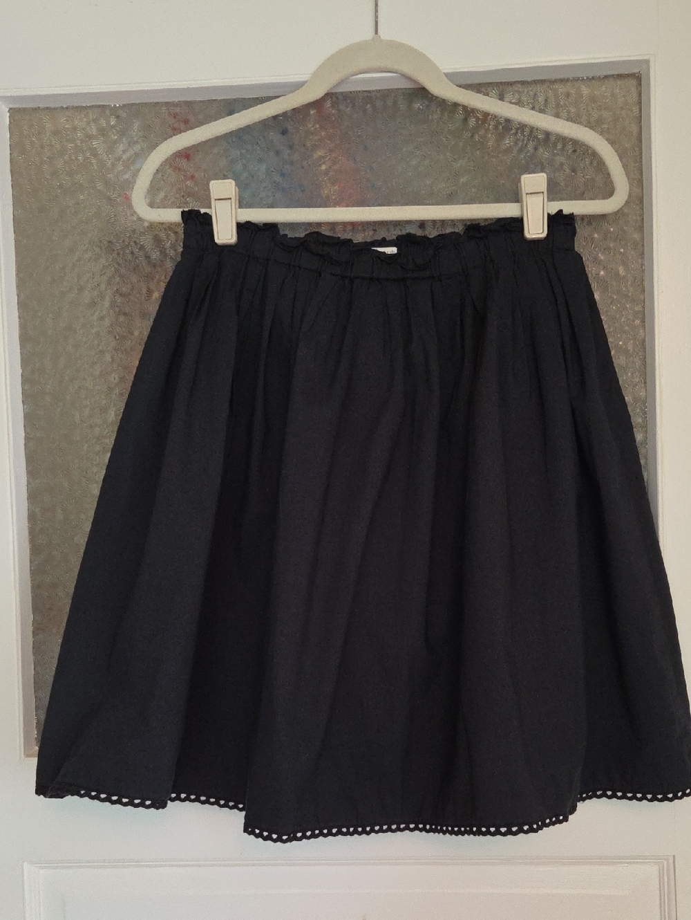 Odille Black Cotton Gathered Skirt with Scalloped Hem